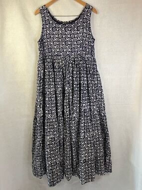 Monsoon Maxi Dress Sz 14 Navy Blue And White Bohemian Feminine Whimsical Cotton